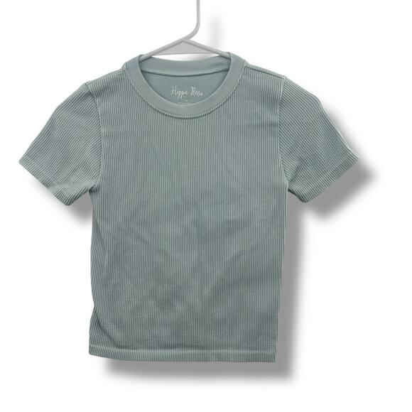 Hippie Rose Light Blue Ribbed Baby Tee Size Medium Stretchy Short Sleeve Fitted - Picture 1 of 5